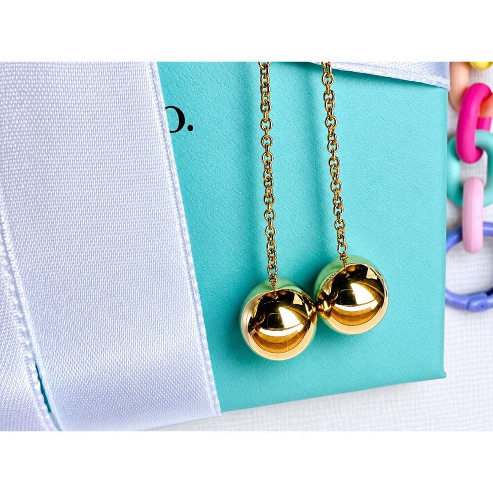 Tiffany & Co 18K Rose Gold Hook Dangle Ball Earrings, 10mm